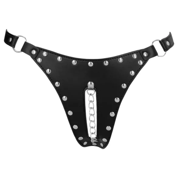 Ouch! - studded chastity thong with chain (black)
