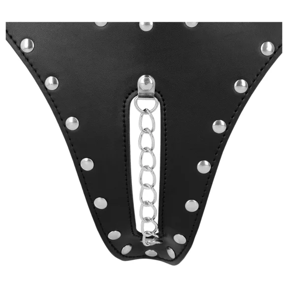 Ouch! - studded chastity thong with chain (black)