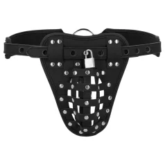   Ouch! - caged faux leather male chastity belt with padlock (black)