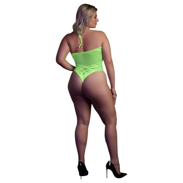 Ouch! - Neon Green Glow-in-the-Dark Strappy Bodysuit - XL-4XL