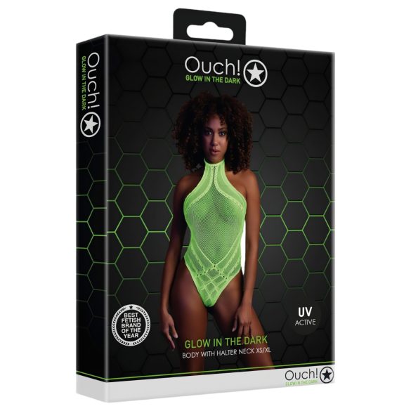 Ouch! - Neon Green Glow-in-the-Dark Strappy Bodysuit - XL-4XL