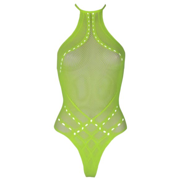 Ouch! - Neon Green Glow-in-the-Dark Strappy Bodysuit - XL-4XL