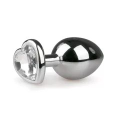   Easytoys Metal No.7 - Heart-Shaped Anal Plug with White Gem - Silver