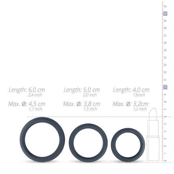 Boners - Silicone Cock Ring Set - 3 Pack (Gray)