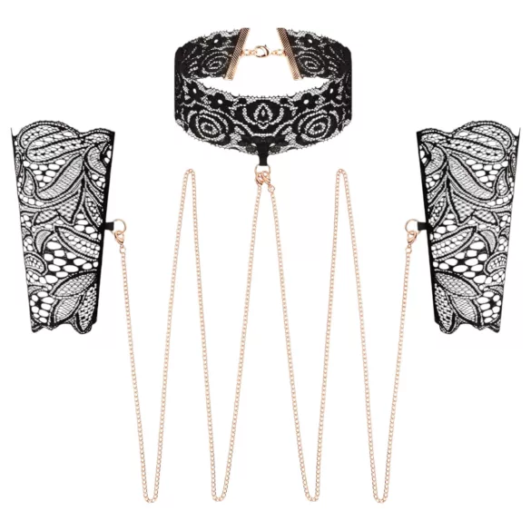 Rosy Gold - Black Collar and Wrist Cuffs