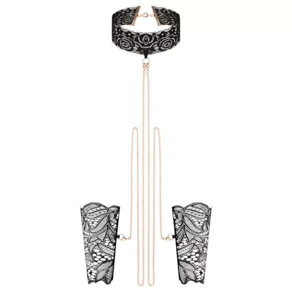 Rosy Gold - Black Collar and Wrist Cuffs