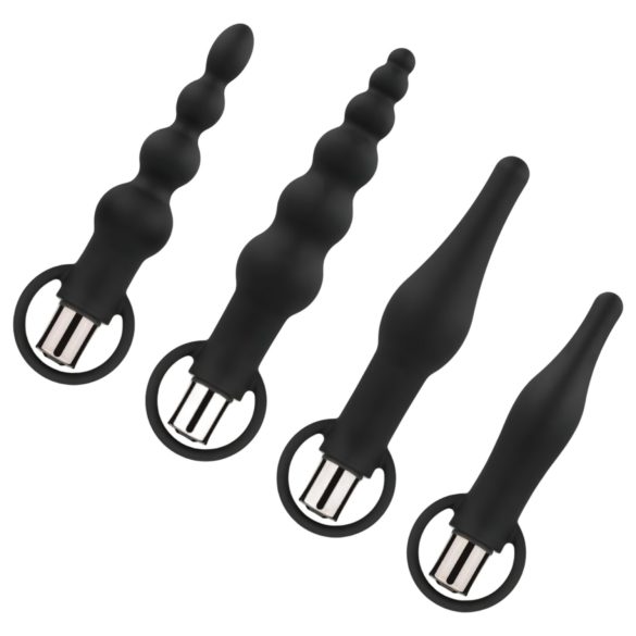 Easytoys - Rechargeable 4-Piece Black Anal Vibrator Set