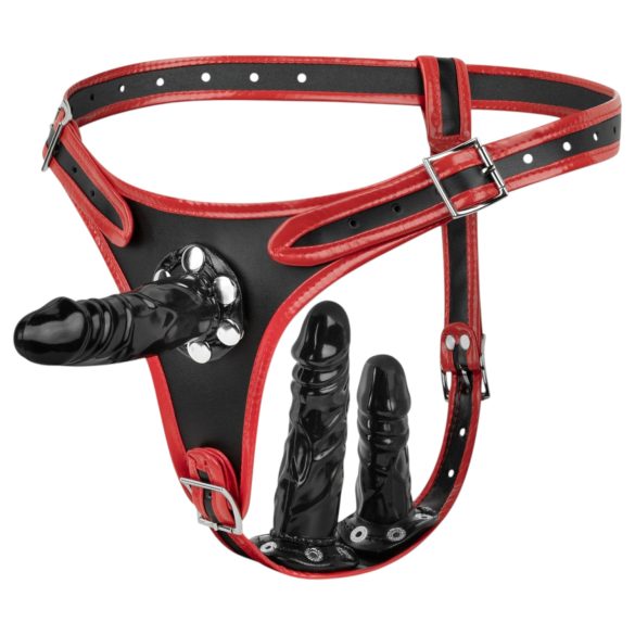 Easytoys - Strap-On with Triple Dildo (Black)