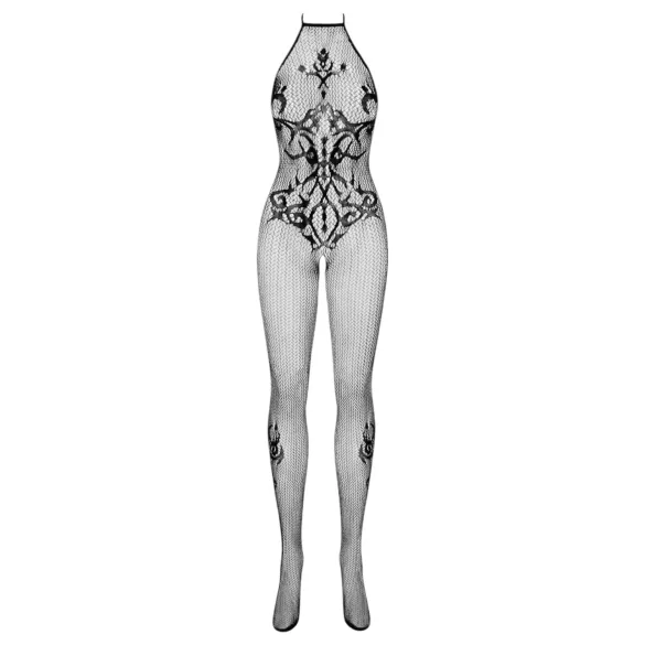 Obsessive G308 - Patterned Halter Neck Fishnet Bodysuit - Black (S-L)