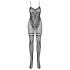 Obsessive F213 - Floral Mesh Catsuit - Black (S-L)