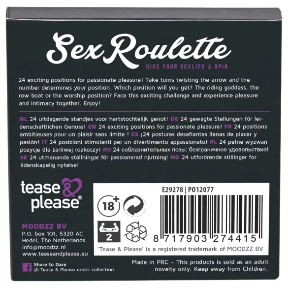 Sex Roulette Kama Sutra - adult sex board game (in 10 languages)