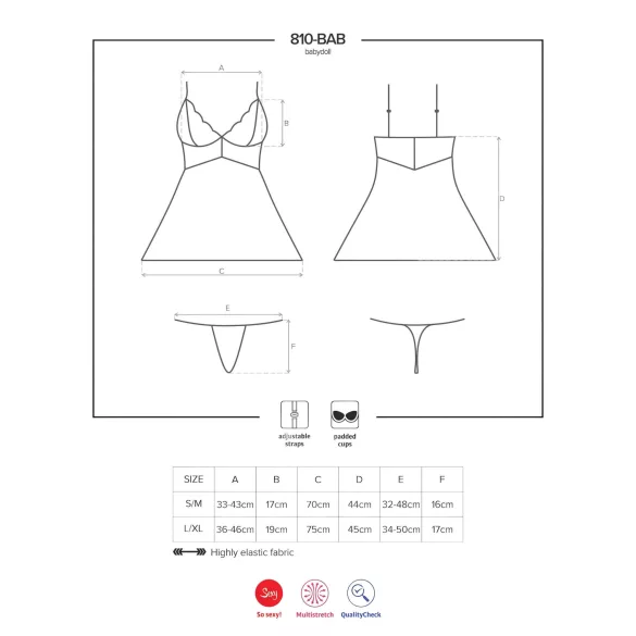 Obsessive 810-BAB-2 - Lace Babydoll & Thong Set (White)