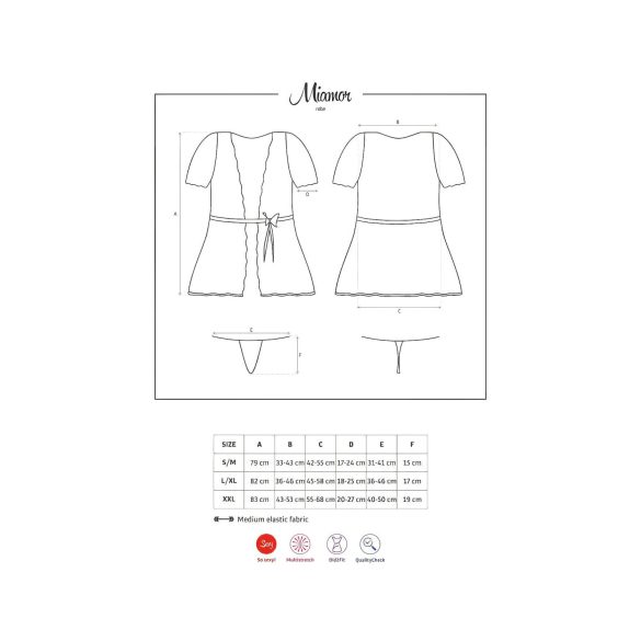 Obsessive Miamor Lace Sleeve Robe & Thong Set (Black) - L/XL