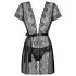 Obsessive Alluria - Lace Robe & Thong Set (Black) - L/XL