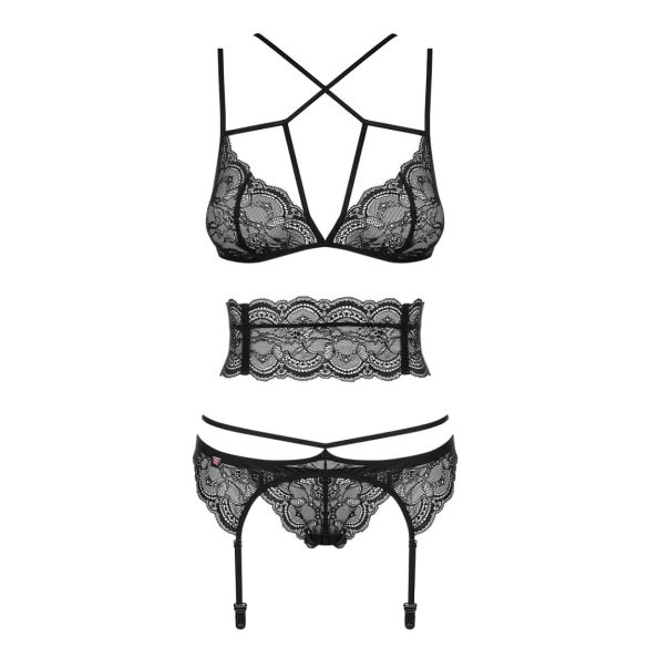 Obsessive Frivolla - Spicy Lace Lingerie Set (Black) - L/XL