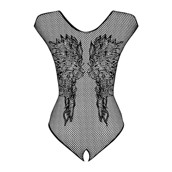 Obsessive B112 – Angel Wing Open-Back Fishnet Bodysuit (Black) - XL/XXL