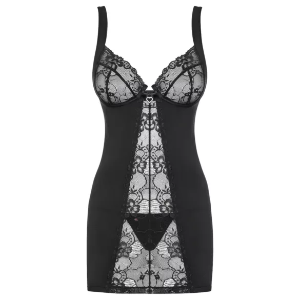 Obsessive Heartina - Black Nightdress & Thong Set