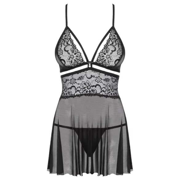 Obsessive 838-BAB-1 - Sheer Lace Babydoll Set (Black) - 2XL/3XL