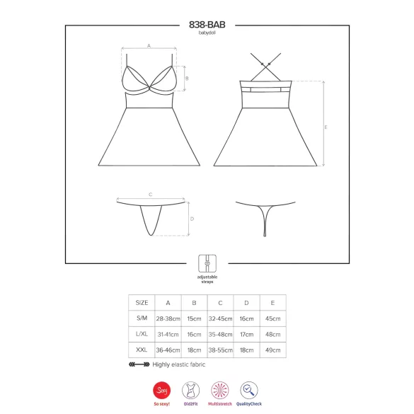 Obsessive 838-BAB-1 - Sheer Lace Babydoll Set (Black) - 2XL/3XL