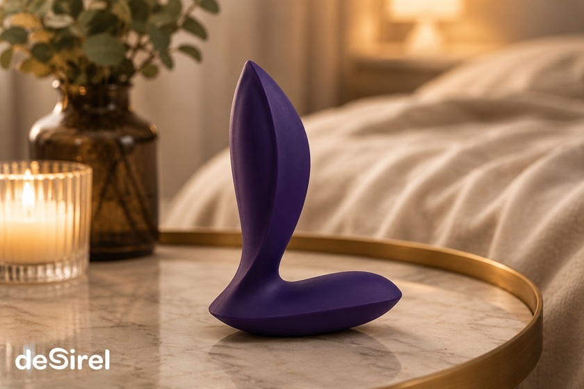 Purple beginner anal toy displayed in a cosy, discreet bedroom | Sex Shop UK Desirel.co.uk
