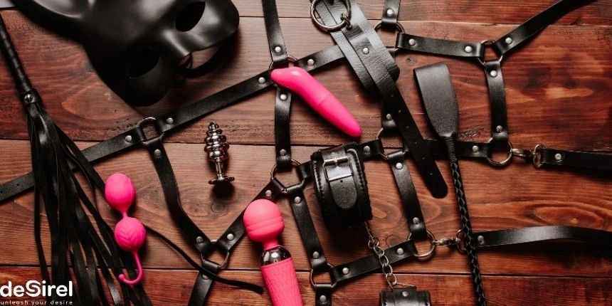 BDSM accessories collection featuring leather cuffs, ropes, and blindfolds - Desirel Online Sex Shop